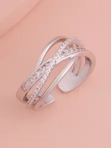 Kushal's Fashion Jewellery Rhodium-Plated CZ Studded Finger Ring