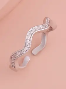 Kushal's Fashion Jewellery Rhodium-Plated CZ-Studded Adjustable Finger Ring