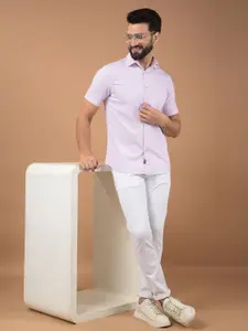 Crimsoune Club Men Classic Spread Collar Solid Cotton Slim Fit Casual Shirt