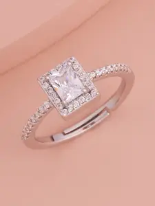 Kushal's Fashion Jewellery Rhodium-Plated CZ -Studded Adjustable Finger Ring