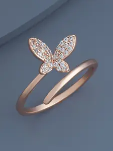 Kushal's Fashion Jewellery Rose Gold-Plated CZ Studded Finger Ring