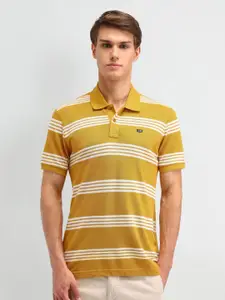 Arrow Sport Men Striped Polo Collar Applique T-shirt