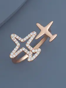 Kushal's Fashion Jewellery Rose Gold-Plated CZ Studded Finger Ring