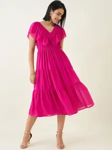 aayu Flared Sleeve Georgette Fit & Flare Midi Dress