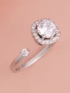 Kushal's Fashion Jewellery Rhodium-Plated CZ-Studded Adjustable Finger Ring