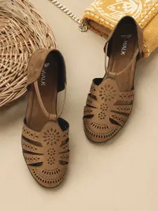 V-WALK Women Textured Ethnic Mojaris with Laser Cuts Flats