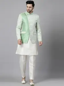 Utsav Fashion Men Regular Sequinned Dupion Silk Kurta with Trousers