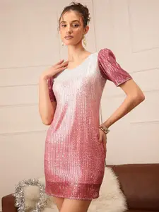 The Roadster Lifestyle Co. Sequin Embellished Round Neck Above Knee Length Dress