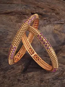 Kushal's Fashion Jewellery Set Of 2 Gold-Plated Ruby-Studded Bangles