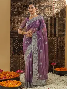 kasee Floral Embroidered Supernet Saree