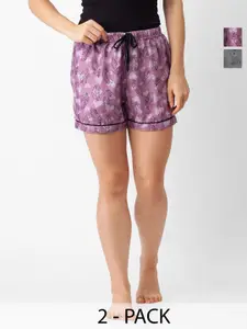 FashionRack Women Pack of 2 Printed Mid-Rise Lounge Shorts
