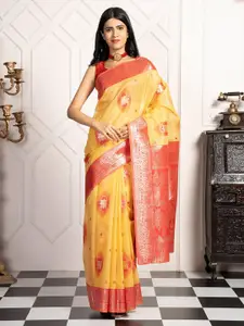 MIMOSA Woven Design Zari Art Silk Kanjeevaram Saree With Blouse Piece