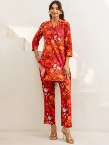 HUKUM Floral Printed Pure Cotton Top With Trousers Co-Ords