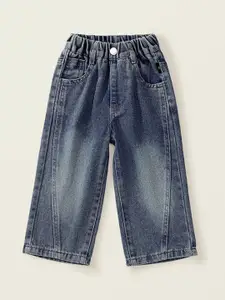 LULU & SKY Girls Wide Leg High-Rise Low Distress Heavy Fade Jeans