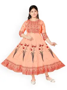 BAESD Girls Embroidered Midi Flared Ethnic Dress