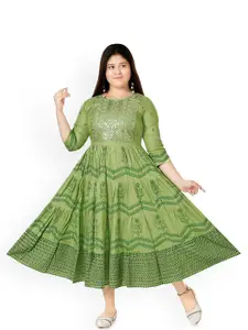 BAESD Girls Embroidered Cotton Fit & Flared Ethnic Dress