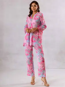 HUKUM Printed Pure Silk Top & Trousers Co-Ords