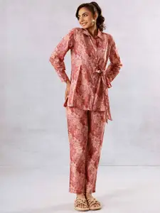 HUKUM Floral Printed Pure Cotton Top With Trousers Co-Ords