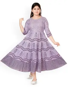 BAESD Girls Printed Fit and Flare Midi Ethnic Dresses