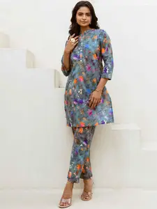 HUKUM Floral Printed Pure Cotton Top With Trousers