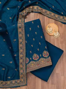 Koskii Embroidered Raw Silk Unstitched Dress Material