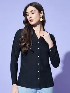 BAESD Women Comfort Mandarin Collar Solid Casual Shirt