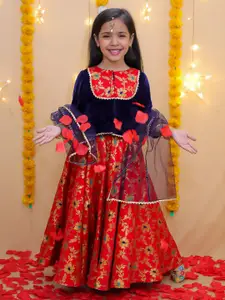 BownBee Girls Embellished Ready to Wear Lehenga & Unstitched Blouse With Dupatta