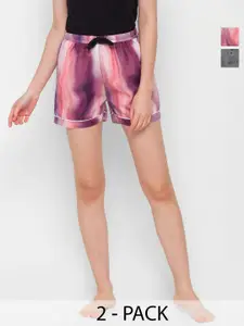 FashionRack Women Pack of 2 Printed Mid-Rise Lounge Shorts