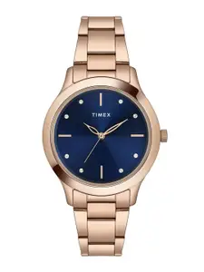 Timex Women Brass Embellished Dial & Stainless Steel Bracelet Style Straps Analogue Watch TWEL98SMU08
