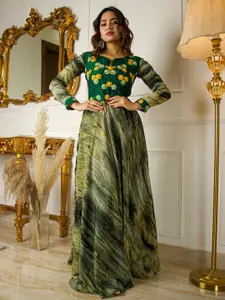 VIVARAA FASHION Embroidered Chiffon Fit & Flare Maxi Dress