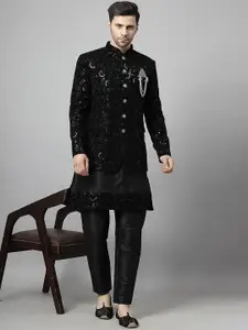 Utsav Fashion Men Embroidered Regular Sequinned Velvet Kurta with Trousers