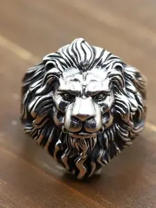 Saizen Men Silver Plated Stainless Steel  Lion Face Finger Ring