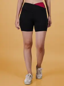N-Gal Women Colourblocked Slim Fit Training or Gym Sports Shorts with Technology