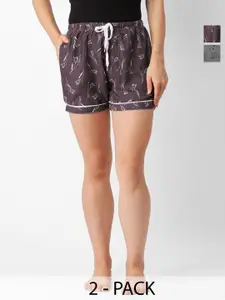 FashionRack Women Pack of 2 Printed Mid-Rise Lounge Shorts
