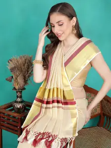 Sangria Striped Kasavu Saree With Blouse