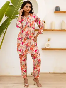 HUKUM Printed Top With Trousers Co-Ords