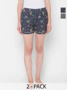 FashionRack Women Pack of 2 Printed Mid-Rise Lounge Shorts
