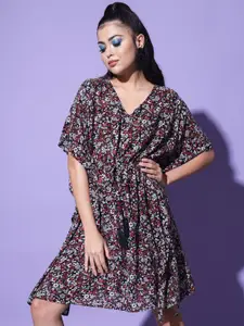 BAESD Floral Print Flared Sleeve Crepe A-Line Dress