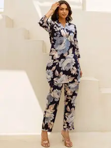 HUKUM Floral Printed Pure Cotton Top With Trousers Co-Ords