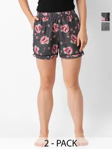 FashionRack Women Set 2 Printed Mid-Rise Lounge Shorts