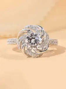 Jewels Galaxy Silver-Plated Crystals Stone Studded Adjustable Finger Ring