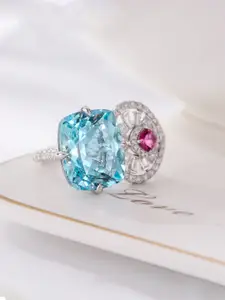 Jewels Galaxy Silver-Plated Crystals Stone Studded Adjustable Finger Ring