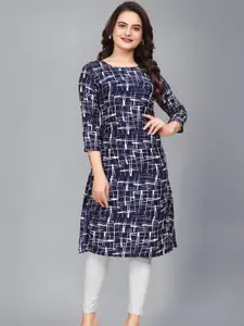 AK FASHION MALL Women Geometric Checked Flared Sleeves Crepe Kurta