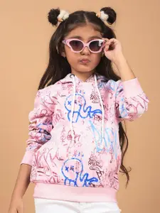 Crimsoune Club Girls Cotton Typography Printed Hooded Sweatshirt