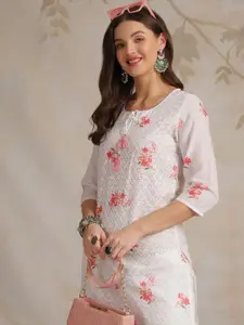 Anouk Women Floral Printed Thread Work Kurta