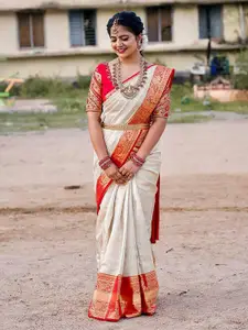 KALINI Woven Design Zari Silk Blend Banarasi Saree