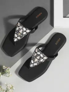 Mochi Women Embellished Open Toe Flats