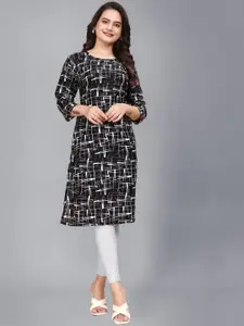 AK FASHION MALL Women Geometric Checked Flared Sleeves Thread Work Crepe Kurta
