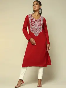 Rangriti Women Geometric Yoke Design Thread Work Kurta
