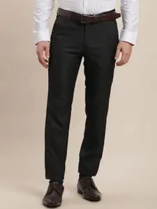 Turtle Men Textured Checked Tailored Slim Fit Formal Trousers